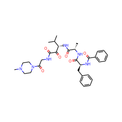 CC(C)[C@H](NC(=O)[C@H](C)NC(=O)[C@H](Cc1ccccc1)NC(=O)c1ccccc1)C(=O)C(=O)NCC(=O)N1CCN(C)CC1 ZINC000204166920