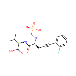 CC(C)[C@H](NC(=O)[C@H](CC#Cc1ccccc1F)NCP(=O)(O)O)C(=O)O ZINC000013779371