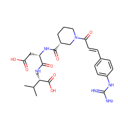 CC(C)[C@H](NC(=O)[C@H](CC(=O)O)NC(=O)[C@@H]1CCCN(C(=O)/C=C/c2ccc(NC(=N)N)cc2)C1)C(=O)O ZINC000029466910