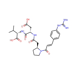 CC(C)[C@H](NC(=O)[C@H](CC(=O)O)NC(=O)C[C@@H]1CCCN1C(=O)/C=C/c1ccc(NC(=N)N)cc1)C(=O)O ZINC000029467453