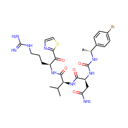 CC(C)[C@H](NC(=O)[C@H](CC(N)=O)NC(=O)N[C@H](C)c1ccc(Br)cc1)C(=O)N[C@@H](CCCNC(=N)N)C(=O)c1nccs1 ZINC000034689250