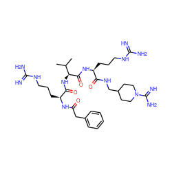 CC(C)[C@H](NC(=O)[C@H](CCCNC(=N)N)NC(=O)Cc1ccccc1)C(=O)N[C@@H](CCCNC(=N)N)C(=O)NCC1CCN(C(=N)N)CC1 ZINC000049694501