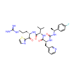 CC(C)[C@H](NC(=O)[C@H](Cc1cccnc1)NC(=O)N[C@@H](C)c1ccc(F)cc1)C(=O)N[C@@H](CCCNC(=N)N)C(=O)c1nccs1 ZINC000037868465