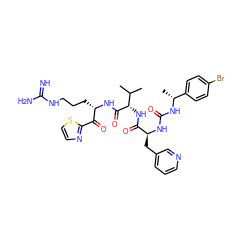 CC(C)[C@H](NC(=O)[C@H](Cc1cccnc1)NC(=O)N[C@H](C)c1ccc(Br)cc1)C(=O)N[C@@H](CCCNC(=N)N)C(=O)c1nccs1 ZINC000034689251