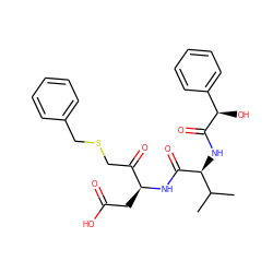 CC(C)[C@H](NC(=O)[C@H](O)c1ccccc1)C(=O)N[C@@H](CC(=O)O)C(=O)CSCc1ccccc1 ZINC000014947281