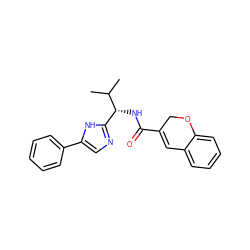 CC(C)[C@H](NC(=O)C1=Cc2ccccc2OC1)c1ncc(-c2ccccc2)[nH]1 ZINC001772642394