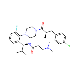 CC(C)[C@H](NC(=O)CCN(C)C)c1cccc(F)c1N1CCN(C(=O)[C@H](C)Cc2ccc(Cl)cc2)CC1 ZINC000040975990