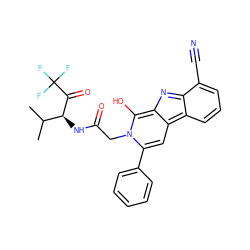 CC(C)[C@H](NC(=O)Cn1c(-c2ccccc2)cc2c3cccc(C#N)c3nc-2c1O)C(=O)C(F)(F)F ZINC000100729496