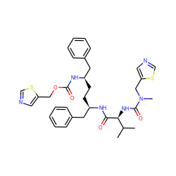 CC(C)[C@H](NC(=O)N(C)Cc1cncs1)C(=O)N[C@H](CC[C@H](Cc1ccccc1)NC(=O)OCc1cncs1)Cc1ccccc1 ZINC000150604081