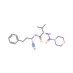 CC(C)[C@H](NC(=O)N1CCOCC1)C(=O)N[C@H](C#N)CCc1ccccc1 ZINC000013492531