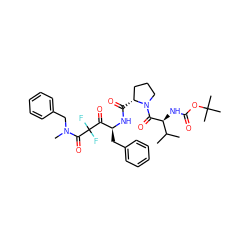 CC(C)[C@H](NC(=O)OC(C)(C)C)C(=O)N1CCC[C@H]1C(=O)N[C@@H](Cc1ccccc1)C(=O)C(F)(F)C(=O)N(C)Cc1ccccc1 ZINC000027993507