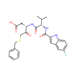 CC(C)[C@H](NC(=O)c1cc2cc(F)ccc2[nH]1)C(=O)N[C@@H](CC(=O)O)C(=O)CSCc1ccccc1 ZINC000013589575