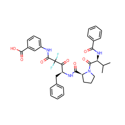 CC(C)[C@H](NC(=O)c1ccccc1)C(=O)N1CCC[C@H]1C(=O)N[C@@H](Cc1ccccc1)C(=O)C(F)(F)C(=O)Nc1cccc(C(=O)O)c1 ZINC000028001490