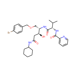 CC(C)[C@H](NC(=O)c1ccccn1)C(=O)N[C@@H](COCc1ccc(Br)cc1)[C@@H](O)CC(=O)NC1CCCCC1 ZINC000014945928