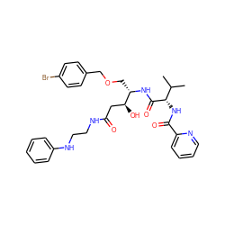 CC(C)[C@H](NC(=O)c1ccccn1)C(=O)N[C@@H](COCc1ccc(Br)cc1)[C@@H](O)CC(=O)NCCNc1ccccc1 ZINC000026998237