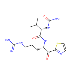 CC(C)[C@H](NC(N)=O)C(=O)N[C@@H](CCCNC(=N)N)C(=O)c1nccs1 ZINC000029125647