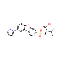 CC(C)[C@H](NS(=O)(=O)c1ccc2c(c1)oc1ccc(-c3ccc[nH]3)cc12)C(=O)O ZINC000073219972