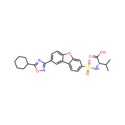 CC(C)[C@H](NS(=O)(=O)c1ccc2c(c1)oc1ccc(-c3noc(C4CCCCC4)n3)cc12)C(=O)O ZINC000082158195