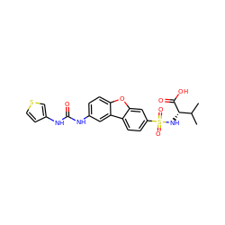 CC(C)[C@H](NS(=O)(=O)c1ccc2c(c1)oc1ccc(NC(=O)Nc3ccsc3)cc12)C(=O)O ZINC000040952862