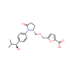 CC(C)[C@H](O)c1ccc(N2C(=O)CC[C@@H]2COCc2ccc(C(=O)O)o2)cc1 ZINC000036486817