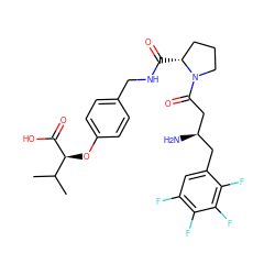 CC(C)[C@H](Oc1ccc(CNC(=O)[C@@H]2CCCN2C(=O)C[C@H](N)Cc2cc(F)c(F)c(F)c2F)cc1)C(=O)O ZINC000028703482