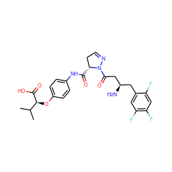 CC(C)[C@H](Oc1ccc(NC(=O)[C@@H]2CC=NN2C(=O)C[C@H](N)Cc2cc(F)c(F)cc2F)cc1)C(=O)O ZINC000045495370