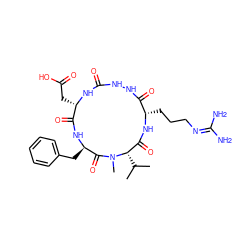 CC(C)[C@H]1C(=O)N[C@@H](CCCN=C(N)N)C(=O)NNC(=O)N[C@@H](CC(=O)O)C(=O)N[C@H](Cc2ccccc2)C(=O)N1C ZINC000058482412