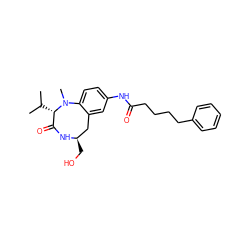 CC(C)[C@H]1C(=O)N[C@H](CO)Cc2cc(NC(=O)CCCCc3ccccc3)ccc2N1C ZINC000013493069