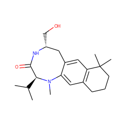 CC(C)[C@H]1C(=O)N[C@H](CO)Cc2cc3c(cc2N1C)CCCC3(C)C ZINC000013779360