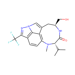 CC(C)[C@H]1C(=O)N[C@H](CO)Cc2cn3nc(C(F)(F)F)c4ccc(c2c43)N1C ZINC000029133002