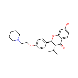 CC(C)[C@H]1C(=O)c2ccc(O)cc2O[C@@H]1c1ccc(OCCN2CCCCC2)cc1 ZINC000029214143