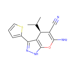 CC(C)[C@H]1C(C#N)=C(N)Oc2[nH]nc(-c3cccs3)c21 ZINC000006529231