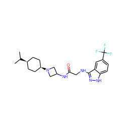 CC(C)[C@H]1CC[C@@H](N2CC(NC(=O)CNc3n[nH]c4ccc(C(F)(F)F)cc34)C2)CC1 ZINC000261073316