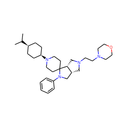 CC(C)[C@H]1CC[C@@H](N2CCC3(CC2)[C@@H]2CN(CCN4CCOCC4)C[C@@H]2CN3c2ccccc2)CC1 ZINC000253656815