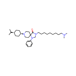 CC(C)[C@H]1CC[C@@H](N2CCC3(CC2)C(=O)N(CCCCCCCCCN(C)C)CN3c2ccccc2)CC1 ZINC000257842701