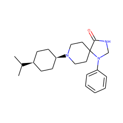 CC(C)[C@H]1CC[C@@H](N2CCC3(CC2)C(=O)NCN3c2ccccc2)CC1 ZINC000100852716