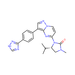 CC(C)[C@H]1CN(C)C(=O)N1c1ccn2ncc(-c3ccc(-c4nc[nH]n4)cc3)c2n1 ZINC000116185166