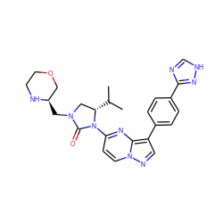 CC(C)[C@H]1CN(C[C@@H]2COCCN2)C(=O)N1c1ccn2ncc(-c3ccc(-c4nc[nH]n4)cc3)c2n1 ZINC000116187014