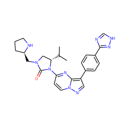 CC(C)[C@H]1CN(C[C@H]2CCCN2)C(=O)N1c1ccn2ncc(-c3ccc(-c4nc[nH]n4)cc3)c2n1 ZINC000116179766