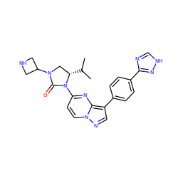 CC(C)[C@H]1CN(C2CNC2)C(=O)N1c1ccn2ncc(-c3ccc(-c4nc[nH]n4)cc3)c2n1 ZINC000116185051