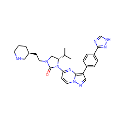 CC(C)[C@H]1CN(CC[C@@H]2CCCNC2)C(=O)N1c1ccn2ncc(-c3ccc(-c4nc[nH]n4)cc3)c2n1 ZINC000116184872