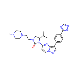 CC(C)[C@H]1CN(CCN2CCN(C)CC2)C(=O)N1c1ccn2ncc(-c3ccc(-c4ncn[nH]4)cc3)c2n1 ZINC000203737282