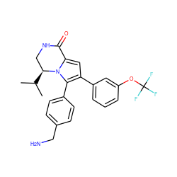 CC(C)[C@H]1CNC(=O)c2cc(-c3cccc(OC(F)(F)F)c3)c(-c3ccc(CN)cc3)n21 ZINC000143223880