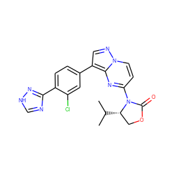 CC(C)[C@H]1COC(=O)N1c1ccn2ncc(-c3ccc(-c4nc[nH]n4)c(Cl)c3)c2n1 ZINC000116186824