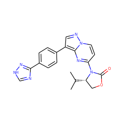 CC(C)[C@H]1COC(=O)N1c1ccn2ncc(-c3ccc(-c4nc[nH]n4)cc3)c2n1 ZINC000116180540