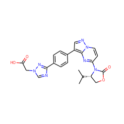 CC(C)[C@H]1COC(=O)N1c1ccn2ncc(-c3ccc(-c4ncn(CC(=O)O)n4)cc3)c2n1 ZINC000116185602