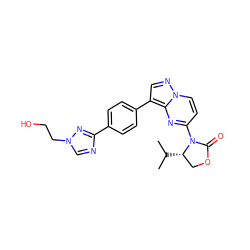 CC(C)[C@H]1COC(=O)N1c1ccn2ncc(-c3ccc(-c4ncn(CCO)n4)cc3)c2n1 ZINC000116183642