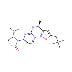 CC(C)[C@H]1COC(=O)N1c1ccnc(N[C@@H](C)c2cc(CC(C)(C)C)on2)n1 ZINC000142123336