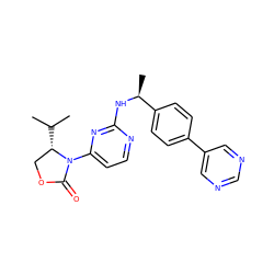 CC(C)[C@H]1COC(=O)N1c1ccnc(N[C@@H](C)c2ccc(-c3cncnc3)cc2)n1 ZINC000221120273