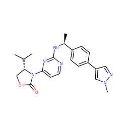 CC(C)[C@H]1COC(=O)N1c1ccnc(N[C@@H](C)c2ccc(-c3cnn(C)c3)cc2)n1 ZINC000205147912